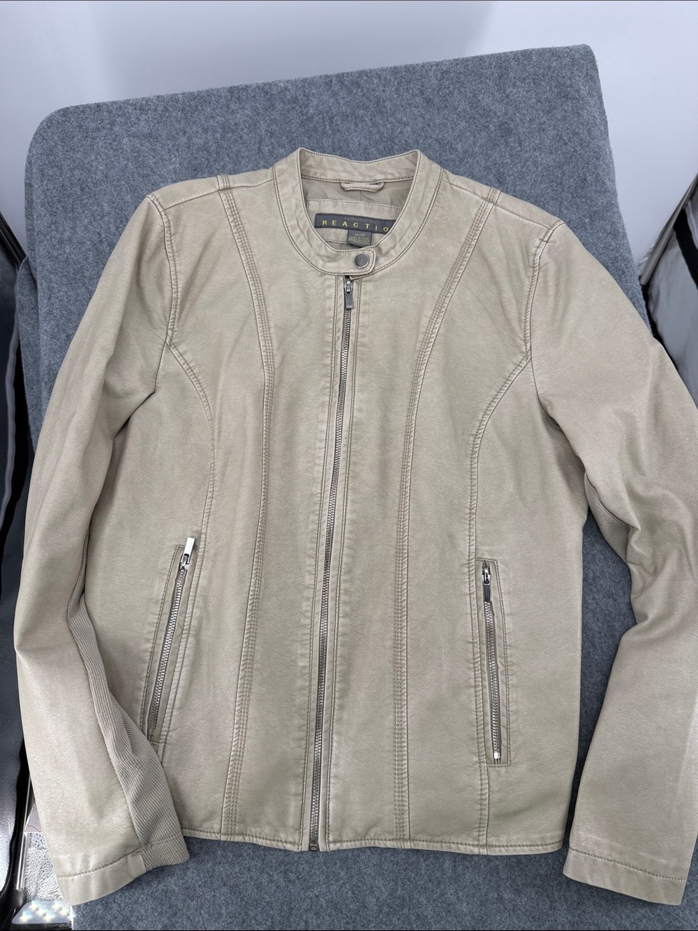 Kenneth Cole Reaction faux leather  Moto Jacket zip up coat size XL